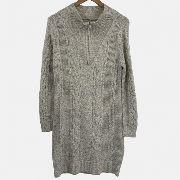 NWT LOFT Cable Knit Half-Zip Long Sleeve Sweater Dress | Grey | Medium - Picture 2 of 5